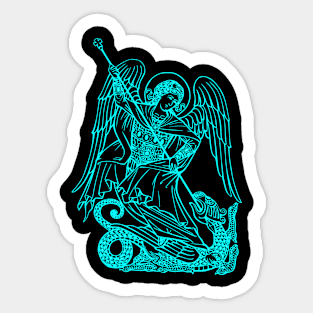 Saint Michael vanquishing the dragon (blue neon) Sticker